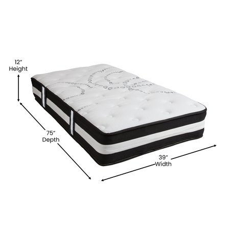 Flash Furniture 12" Twin Mattress, 14" Bed frame & 2" Topper Set XU-BD10-12PSM3M35-T-GG